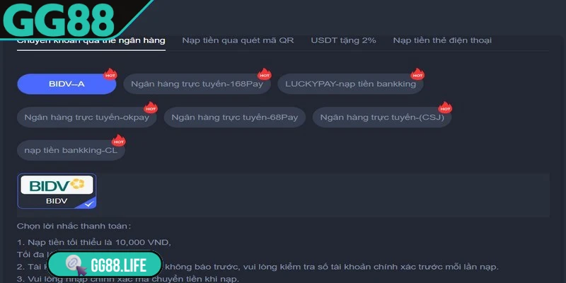 Nạp tiền GG88